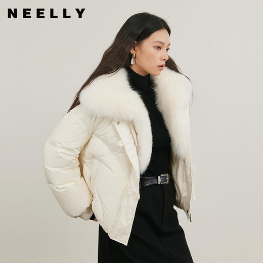 NEELLY纳俪商场同款冬新款狐狸毛领宽松羽绒服女90白鸭绒短款外套N25124L04618 商品图0