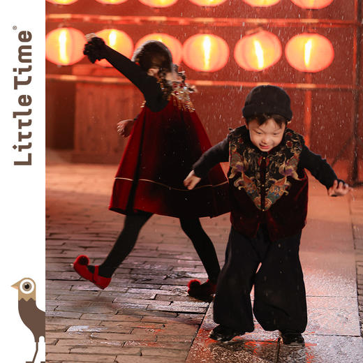 littletime新中式红色丝绒连衣裙女童流苏刺绣新年拜年服公主裙 商品图4