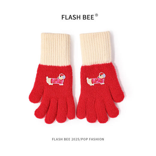新款【韩国 腊肠狗针织手套】 女学生触屏保暖手套 可爱加厚防寒分指毛线手套 商品图11
