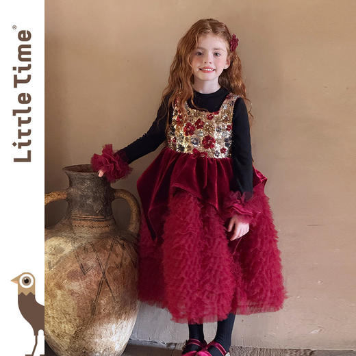littletime女童连衣裙2025秋冬新款圣诞新年韩版加绒保暖公主裙 商品图0