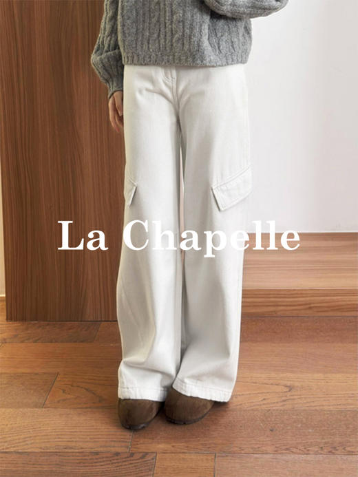 专柜实拍【宝藏酷型！】拉夏贝尔/La Chapelle磨毛保暖舒适~高腰厚款宽松直筒休闲牛仔工装裤 商品图3
