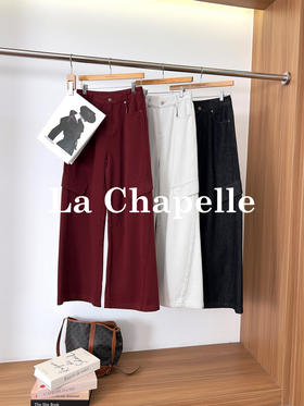 专柜实拍【宝藏酷型！】拉夏贝尔/La Chapelle磨毛保暖舒适~高腰厚款宽松直筒休闲牛仔工装裤