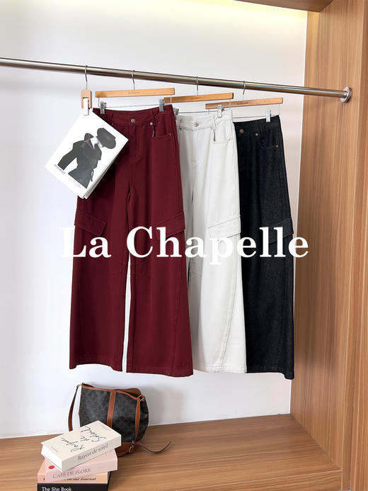 专柜实拍【宝藏酷型！】拉夏贝尔/La Chapelle磨毛保暖舒适~高腰厚款宽松直筒休闲牛仔工装裤 商品图0