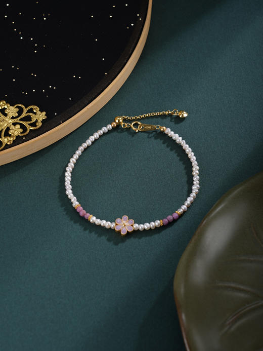 子佩集【紫梦花海】银S925珍珠惜王妃手链【SGB0770001】2.8mm珠镀金紫五瓣花朵2601 商品图4