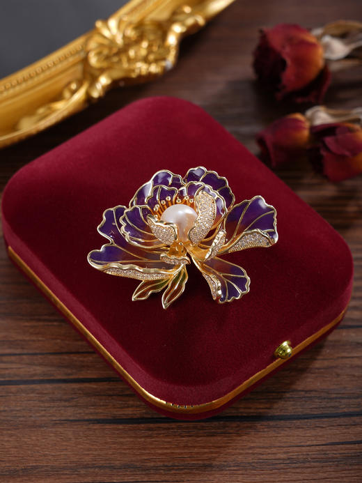 子佩集【倾国芳华】珍珠惜王妃胸针【ZXXZ005】10mm珠镀金牡丹三色2601 商品图6