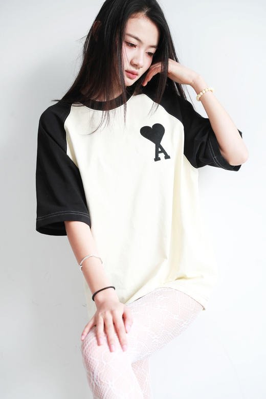 黑白拼接tee，胸口刺绣工艺。插肩袖设计全棉法式情侣半袖E010860 商品图10