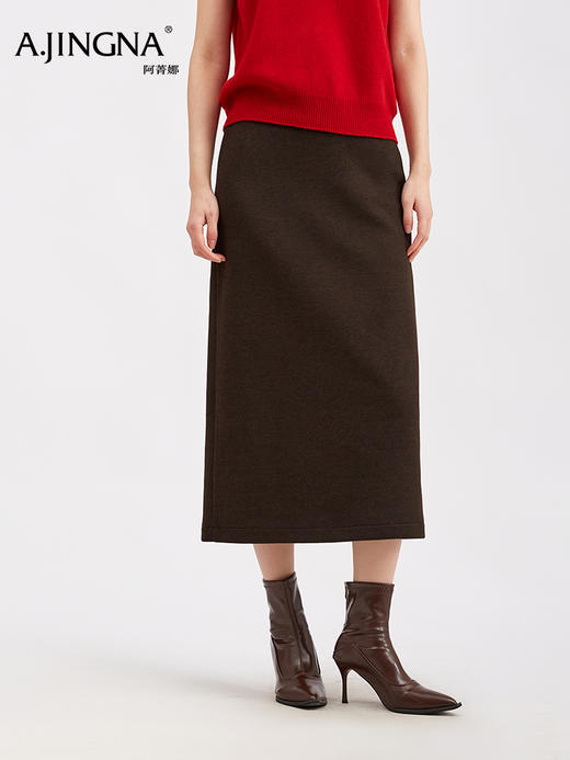 【直筒垂感】阿菁娜冬季新款通勤质感半身裙内加绒高腰直筒垂感面料简约显瘦基础款F30D213013 商品图4