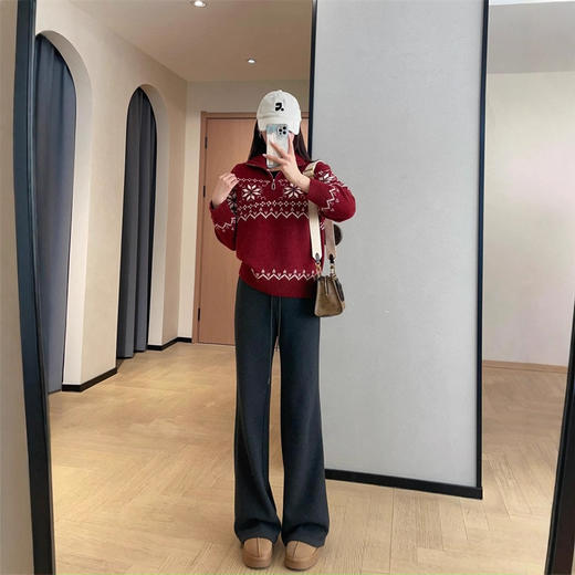 氛围感费尔岛毛衣！双色几何提花羊毛半门襟立领毛衣女2026秋冬新款！ 商品图2