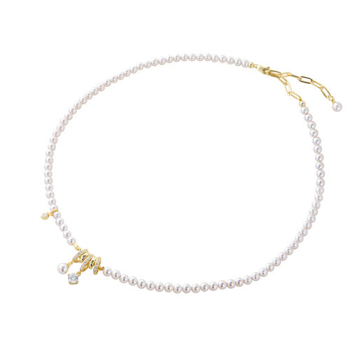 三彩2026新款锆饰双吊坠珍珠项链闪耀百搭贵气复古小众宴会约会 商品图3