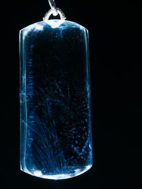 迷罗元和堂 白水晶蓝针无事牌长6.2cm 宽2.9cm【器悟雅玩】