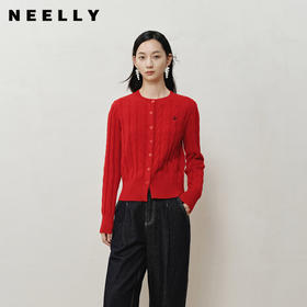 NEELLY纳俪商场同款冬季新款显白软糯绞花针织开衫女休闲百搭上衣N25121A01166
