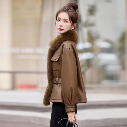 时尚显瘦洋气狐狸毛拼接，收腰显瘦短款麂皮绒羽绒服HR-MLSF8571 商品图2