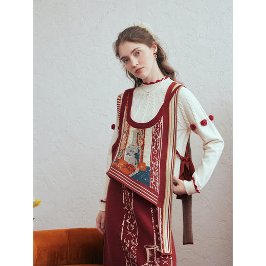 两三事梵高文艺游吟诗稿2026春季新款花色毛织背心半身裙两件套女 商品图1