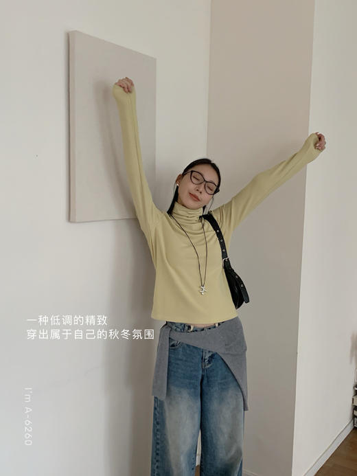 随机送ins风项链一条！双面澳绒中领&堆堆领暖肤衣打底衣女 秋冬休闲长袖保暖内搭上衣 商品图5