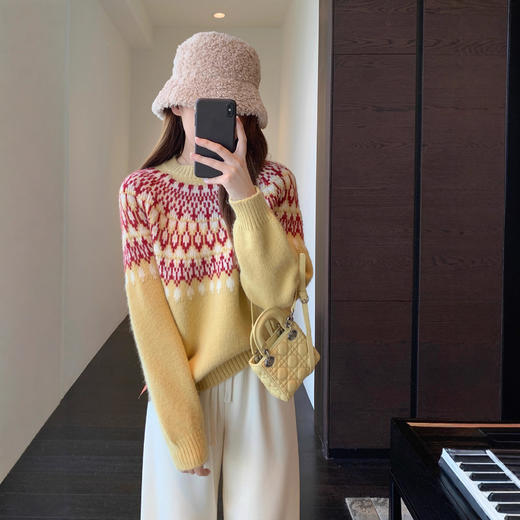 氛围感！ 慵懒时髦费尔岛圆领毛衣女针织衫秋冬季2026新款! 商品图1