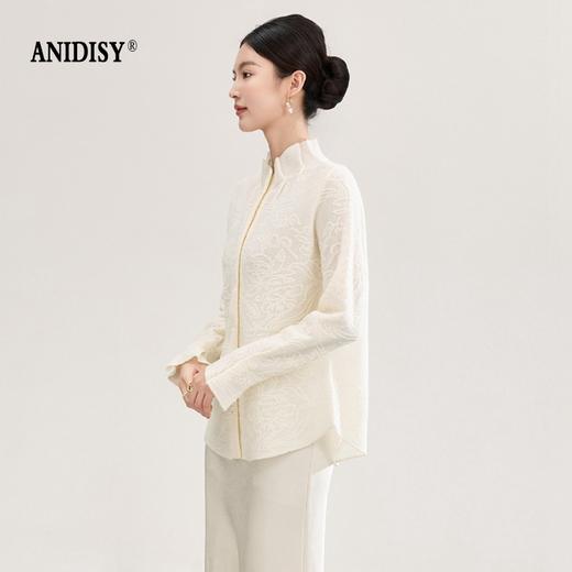 2026春装立体交织提花木耳边立领微喇长袖单排扣针织衬衣 商品图2