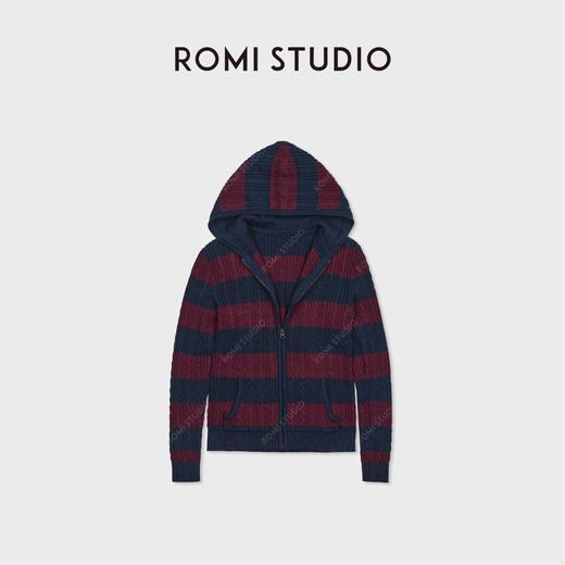 ROMI STUDIO"校园卫衣"复古条纹针织立体绞花连帽外套 RWDSW62046 商品图2