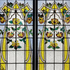 独角鹿西洋古董1900年代法国出品新艺术风格叶蔓繁花主题彩绘玻璃花窗一对 商品缩略图2
