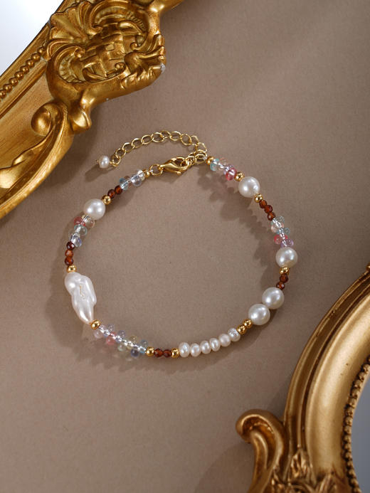 子佩集【虹落星渊】银S925珍珠惜王妃手链【SGB0680001】5.5mm大珠巴洛克镀金2601 商品图4