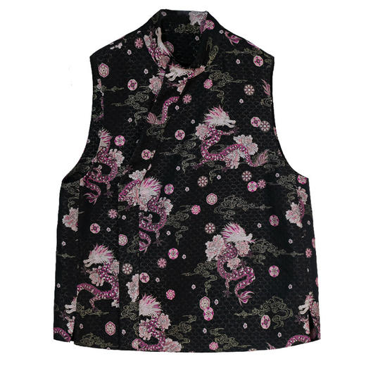 牧衣游原创 61姆米重磅龙纹金箔捻丝上九楷宋锦马夹古风中式 半暮 商品图4