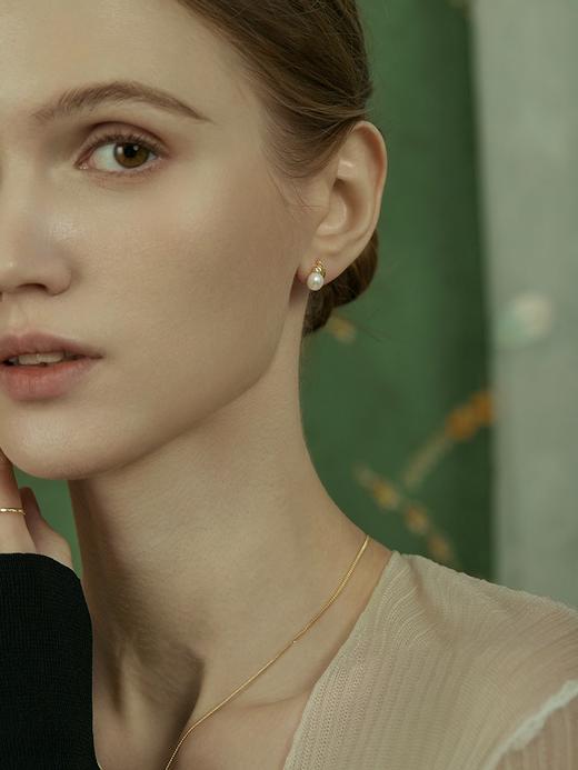 Oflye潮流饰品   天然淡水珍珠锆石耳钉女轻奢新款树叶耳饰气质优雅耳环 商品图2