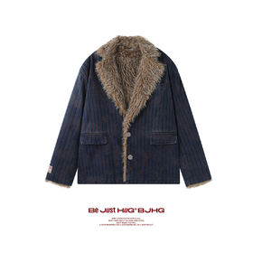 BJHG不计后果休闲西服外套男保暖冬季潮休闲牛仔衣全套毛里夹克女