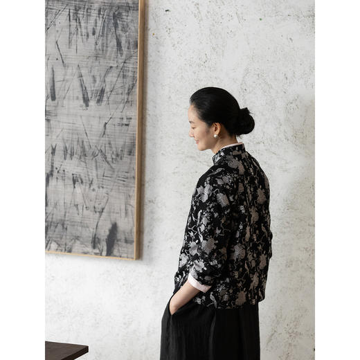 牧衣游原创 47姆米重磅芙蓉锦鸡纹饰宋锦外套立领新中式 池南春 商品图3