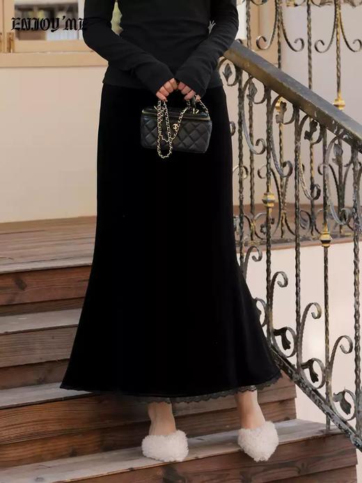 【门店同款】ENJOY冬季“烟火漫春”丝绒细花边半裙 168897739 商品图2