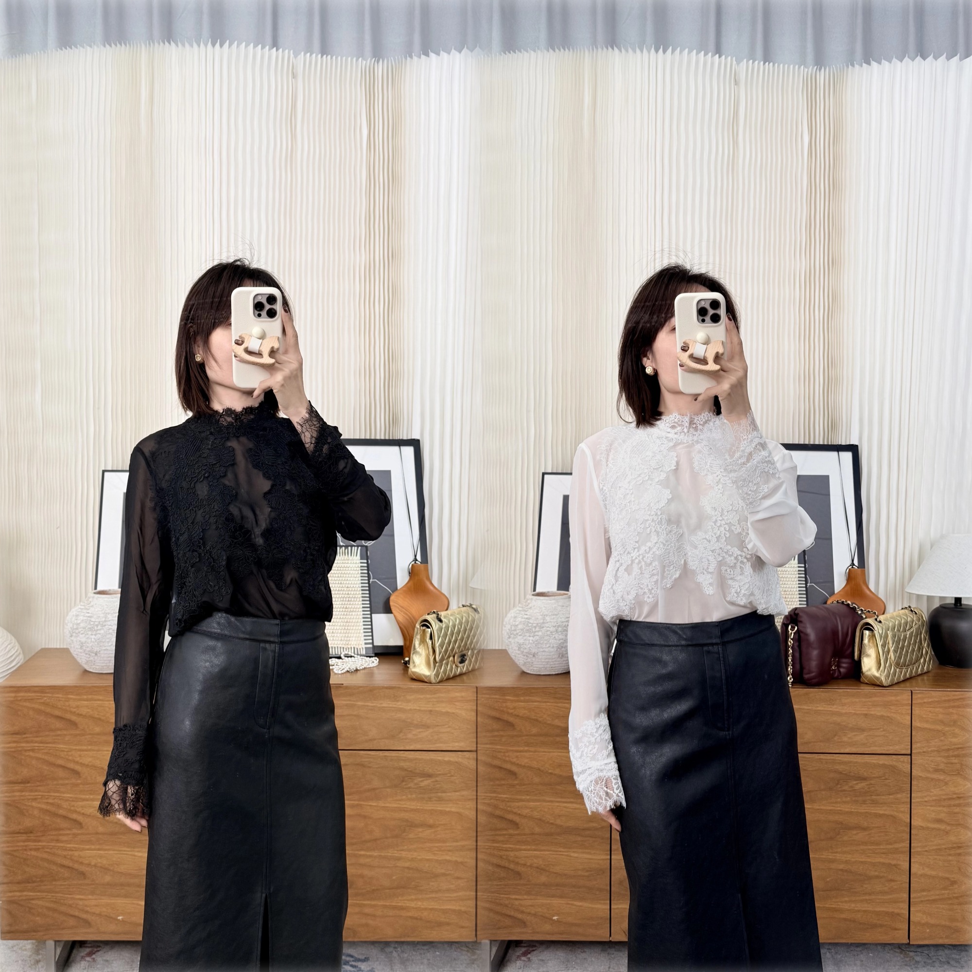 芭蕾美学 双层蕾丝拼接 半高领乔其真丝衬衫 仙气十足 它只负责美美的！