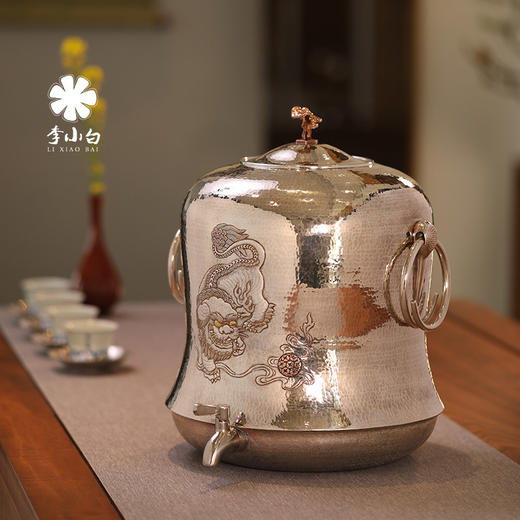 李小白银壶 纯银9999 茶道配件 纯银水缸 储水罐 纯手工制作  狮狮如意水缸 商品图2