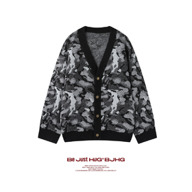 BJHG不计后果情侣开衫毛衣男款冬季2025新迷彩提花撞色上衣外套女