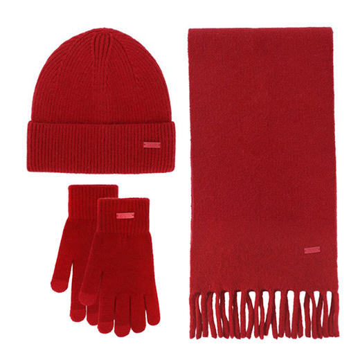 【冬季保暖 针织羊毛三件套装】 针织手套帽子围巾三件套装 羊毛保暖透气帽子女触屏手套 男女情侣款保暖三件套 商品图7