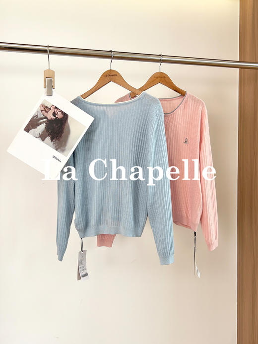 专柜实拍【绵羊毛+桑蚕丝】拉夏贝尔/La Chapelle简约气质小V领刺绣针织开衫长袖上衣~慵懒高级感★ 商品图1