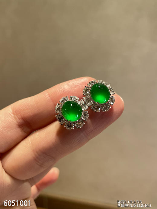 老坑玻璃种帝王绿蛋面耳钉【6051001】具体价格微信咨询 商品图0