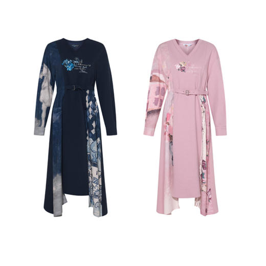 两三事梵高文艺杏雨梨花2026春新款温柔风印花拼接绣花系带连衣裙 商品图4