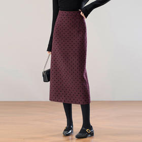 「自」全新升级【铂金会员146/天猫199/差价53】(00041)洛诗琳轻熟风波点毛呢半身裙2026新款高腰显瘦通勤直筒裙