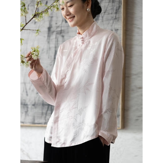 牧衣游原创 提花真丝混纺衬衫新款立领简约轻盈新中式上衣 清朗 商品图3