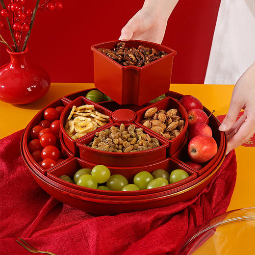【新年旋转零食干果盘】新年糖果盒分格密封坚果瓜子收纳盒 商品图0