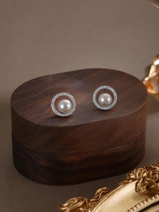 子佩集【月沉相逢】银S925珍珠惜王妃耳钉【MZEH004】6.5mm珠圆环灰珠2601 商品图4