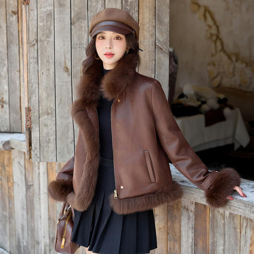 设计感高端狐狸毛领麂皮羽绒服，时尚白鸭绒皮草羽绒服HR-YJLY86872 商品图2