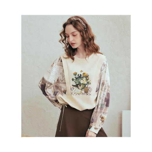 两三事梵高文艺拾光印迹2026春季新款印花假两件上衣半裙两件套女 商品图4