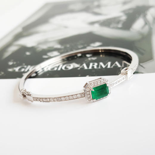 【天然正品】AU750收藏级白金镶钻镶天然微油木佐绿1.06克拉祖母绿手镯101125AH30 商品图2