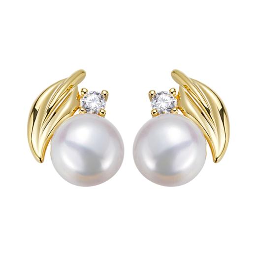 Oflye潮流饰品   天然淡水珍珠锆石耳钉女轻奢新款树叶耳饰气质优雅耳环 商品图4