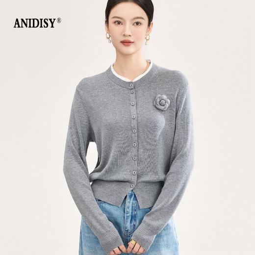 2026春装撞色立领长袖单排扣玫瑰花细坑条针织开衫上衣 商品图0