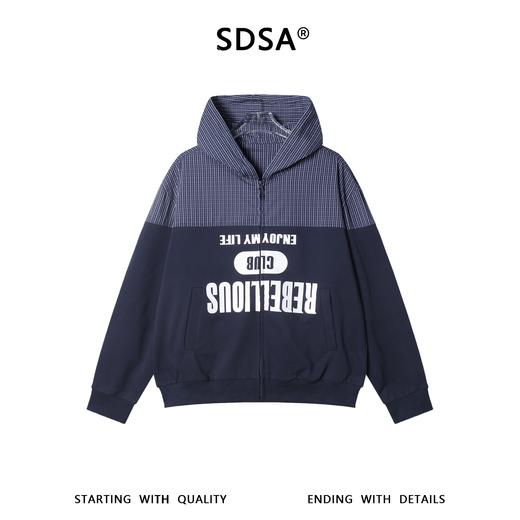 36002SDSA秋冬新款痞帅男装美式拼接撞色印花字母拉链连帽卫衣开衫百搭 商品图1