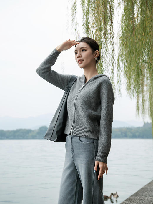 【山羊绒开衫外套】羊绒世家秋冬新品女士100%山羊绒连帽针织外套 商品图1