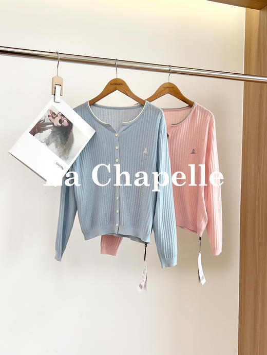 专柜实拍【绵羊毛+桑蚕丝】拉夏贝尔/La Chapelle简约气质小V领刺绣针织开衫长袖上衣~慵懒高级感★ 商品图0