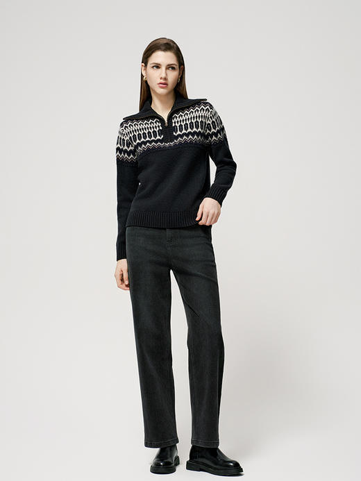 【条纹拼接羊绒衫】羊绒世家秋冬新品女士100%山羊绒舒适保暖毛衣 商品图2