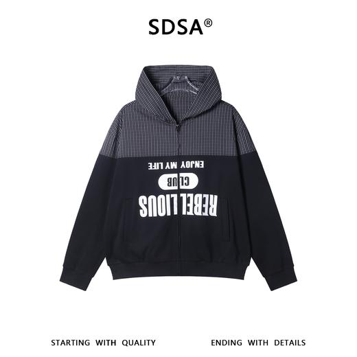 36002SDSA秋冬新款痞帅男装美式拼接撞色印花字母拉链连帽卫衣开衫百搭 商品图1