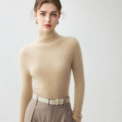 「高货rig」全新升级【铂金会员330/天猫449/差价119】(13215)洛诗琳一线成衣细抽条羊绒衫2025秋冬修身高领针织毛衣女 商品图2